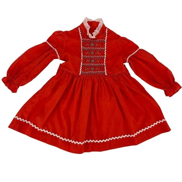 Vintage Girl’s Dress Prairie Orange Embroidered Eyelet Ruffle 6 - Picture 1 of 5